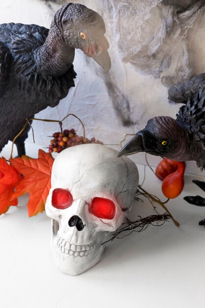 Free photo vultures sitting near skull