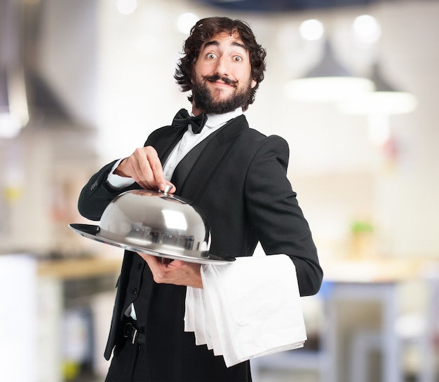 Free photo waiter with a tray