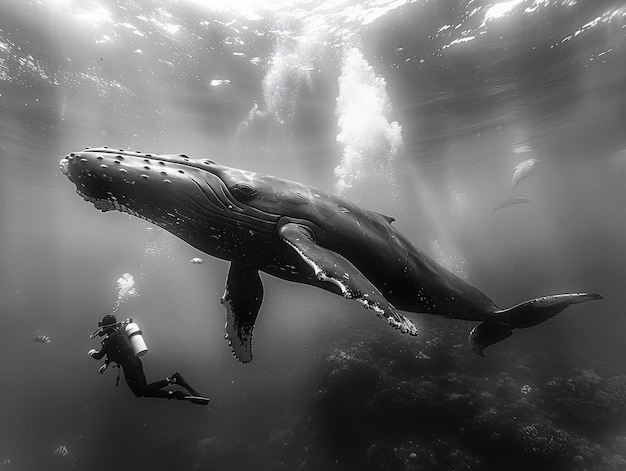 Wale in the wild in black and white