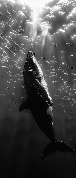 Wale in the wild in black and white