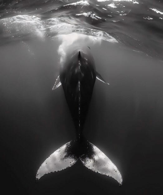 Wale in the wild in black and white