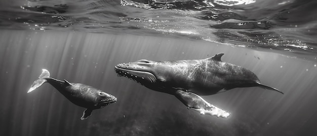 Wale in the wild in black and white