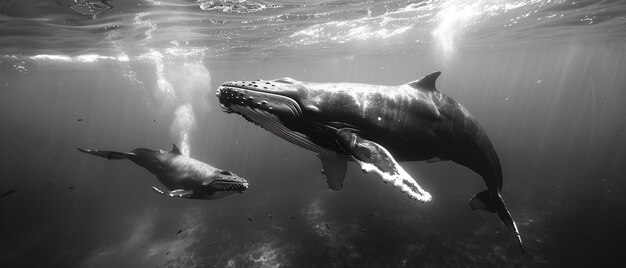 Wale in the wild in black and white