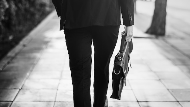 Free photo walking business man holding his bag