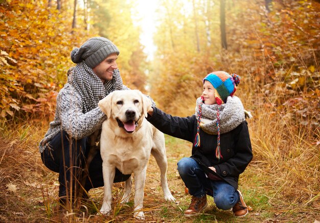 Walking with dog in the forest