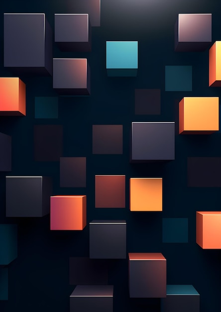 Free Photo a wallpaper of blue and orange cubes on a dark background