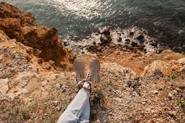 Wanderlust concept with young woman enjoying the peace around her