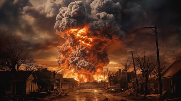 War zone landscape with apocalyptic destruction