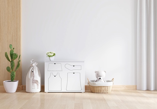 Free Photo wardrobe in white child room interior with copy space