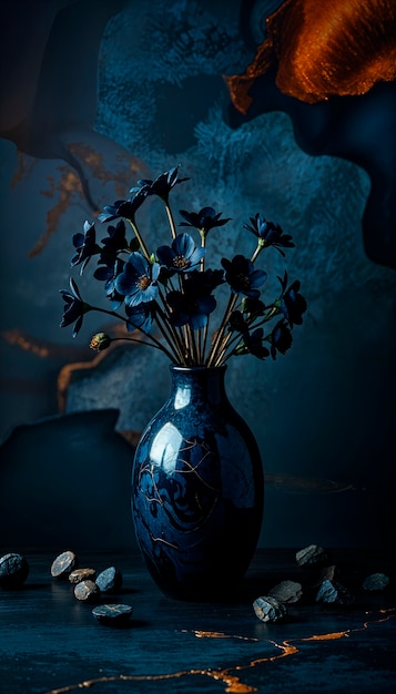 Free photo warm colors vase with dark flowers