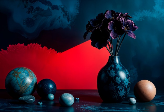 Free photo warm colors vase with dark flowers