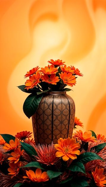 Free Photo warm colors vase with flowers