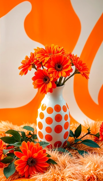 Free Photo warm colors vase with flowers