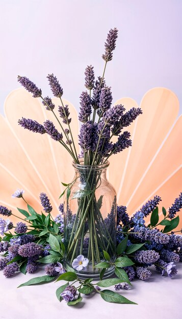 Warm colors vase with lavender flowers