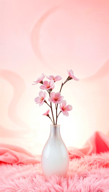 Free photo warm colors vase with pink flowers