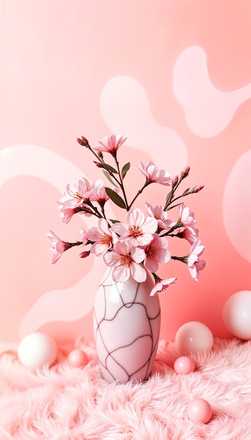 Warm colors vase with pink flowers