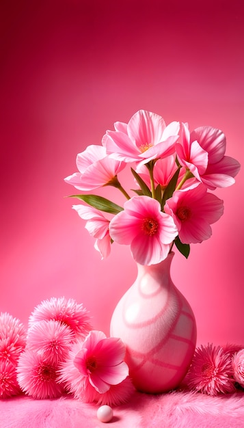 Warm colors vase with pink flowers