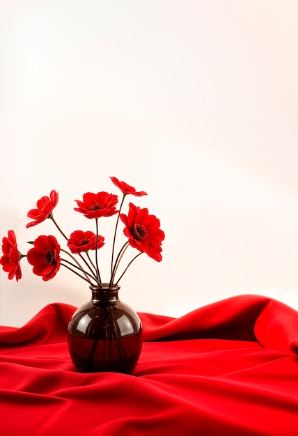 Warm colors vase with red flowers