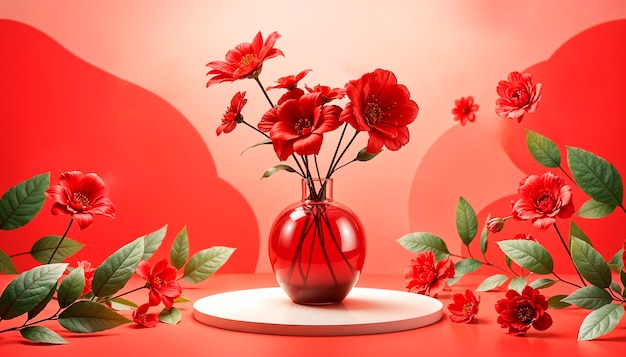 Warm colors vase with red flowers