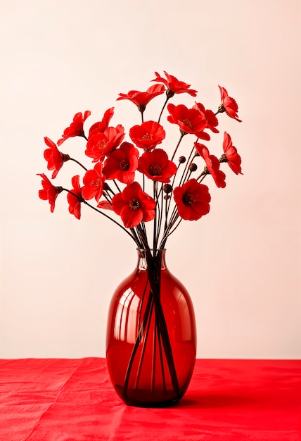 Warm colors vase with red flowers