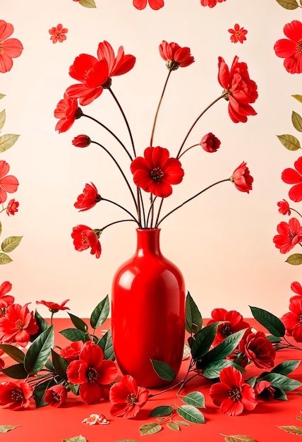 Warm colors vase with red flowers