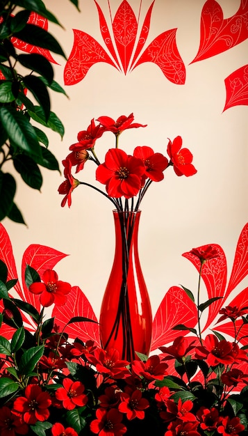 Free Photo warm colors vase with red flowers