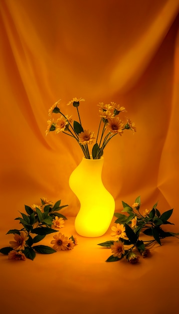 Warm colors vase with yellow flowers