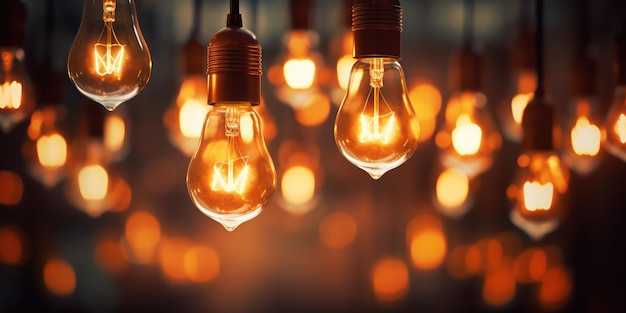 Free Photo warm filament bulbs cast a cozy amber glow in a dimly lit room