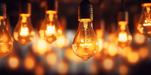 Free Photo warm filament bulbs cast a cozy amber glow in a dimly lit room