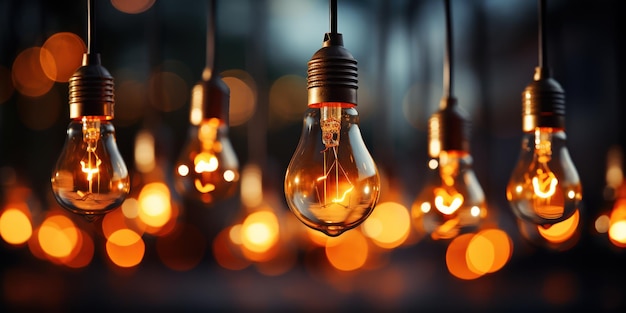 Free Photo warm filament bulbs cast a cozy amber glow in a dimly lit room