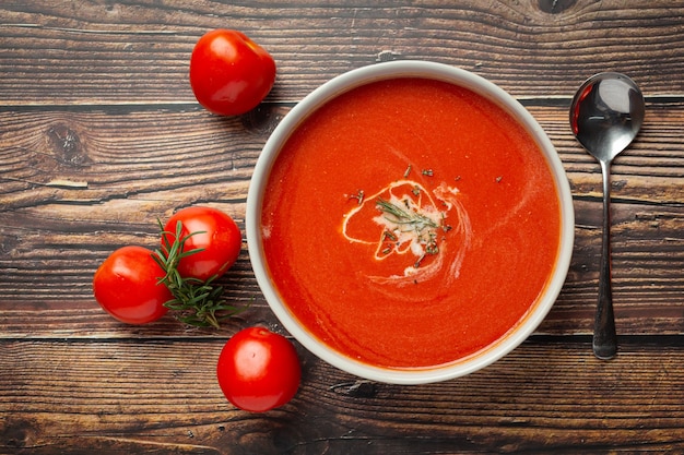 Warm tomato soup serve in bowl