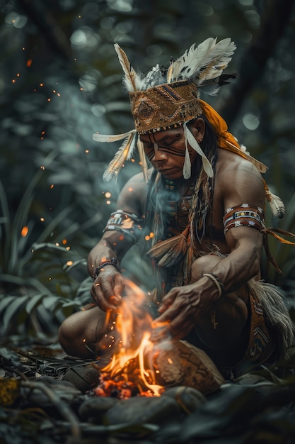 Free photo warrior and leader from the ancient maya and inca lost empire