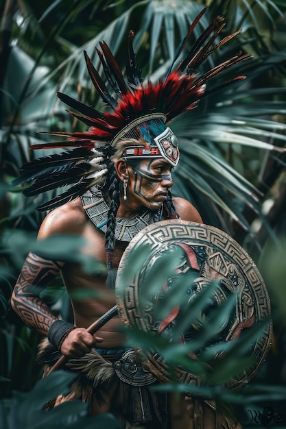 Free photo warrior and leader from the ancient maya and inca lost empire