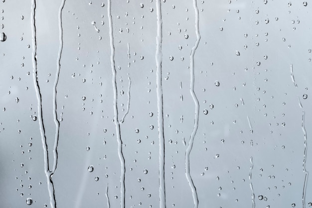 Free Photo water texture background, rainy window on cloudy day