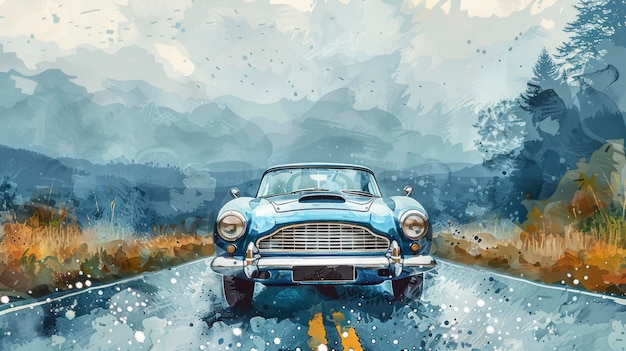 Watercolor car painting illustration