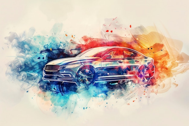 Watercolor car painting illustration