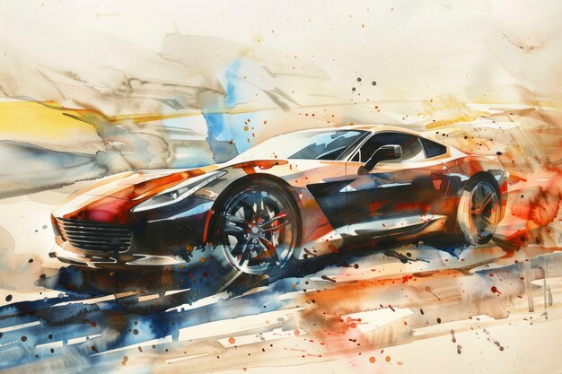 Watercolor car painting illustration