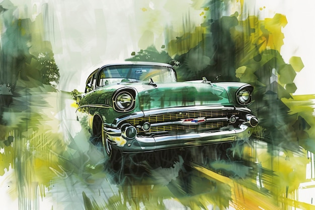 Watercolor car painting illustration