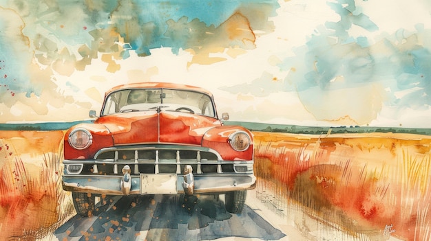 Watercolor car painting illustration