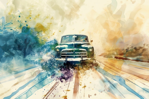 Free photo watercolor car painting illustration