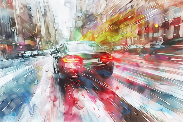 Free Photo watercolor car painting illustration