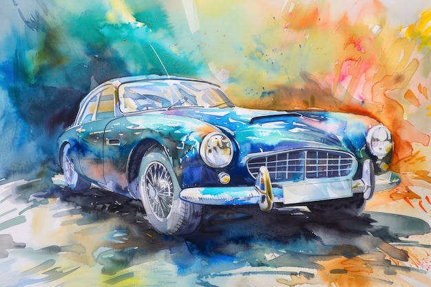 Watercolor car painting illustration