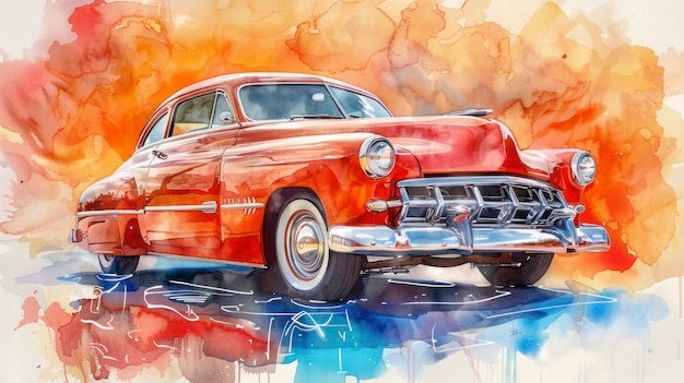 Watercolor car painting illustration