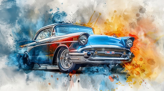 Watercolor car painting illustration