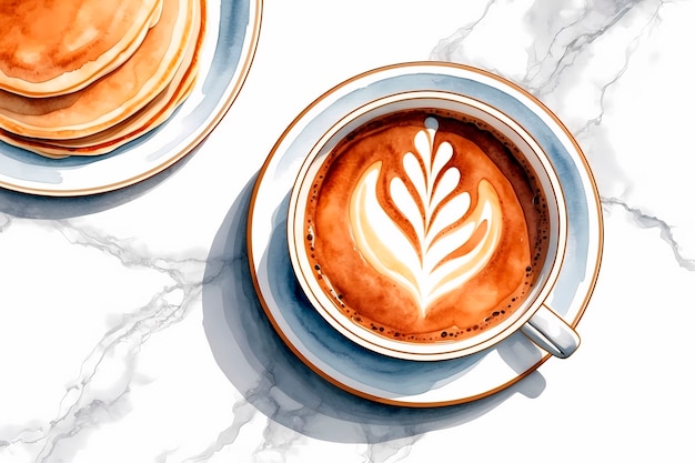 Free photo watercolor coffee cup and coffee beans illustration