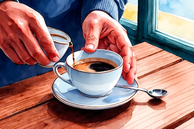 Free photo watercolor coffee cup and coffee beans illustration