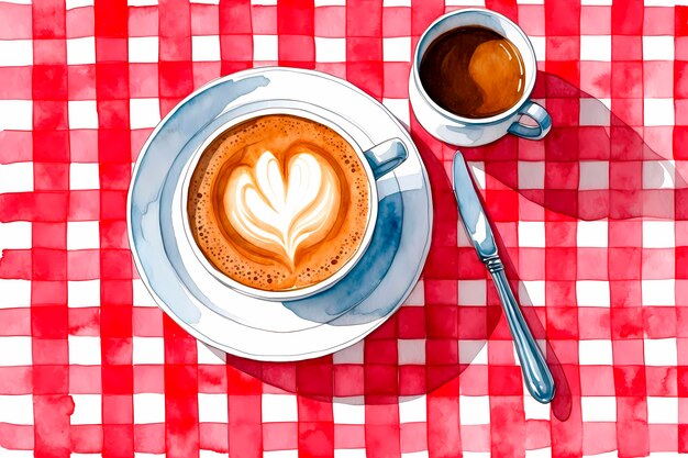 Watercolor coffee cup and coffee beans illustration