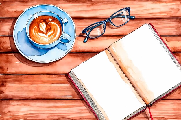 Watercolor coffee cup and coffee beans illustration