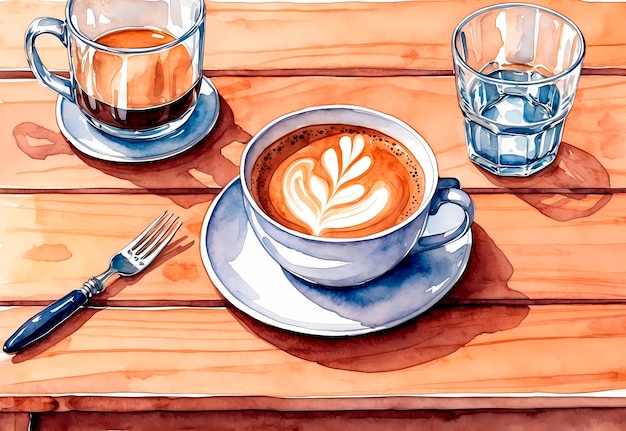 Free photo watercolor coffee cup and coffee beans illustration