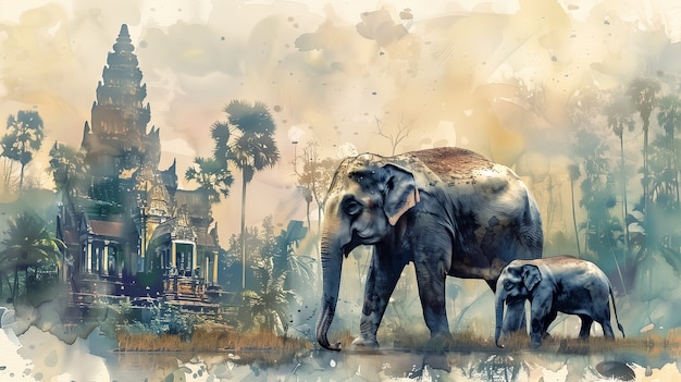 Free photo watercolor elephant illustration